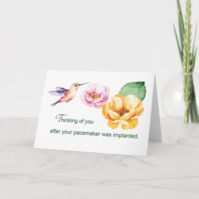 Tarjeta Pensamiento marcapasos de tus flores y colibrí (Anverso)