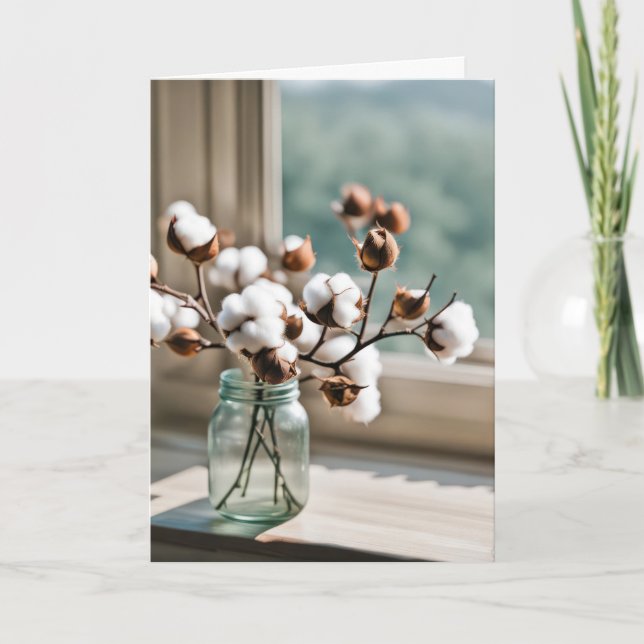 Tarjeta Pensando en el Bouquet de algodón (Anverso)