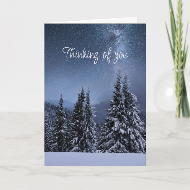 Tarjeta Pensando en la escena de invierno estrellada del c (Anverso)
