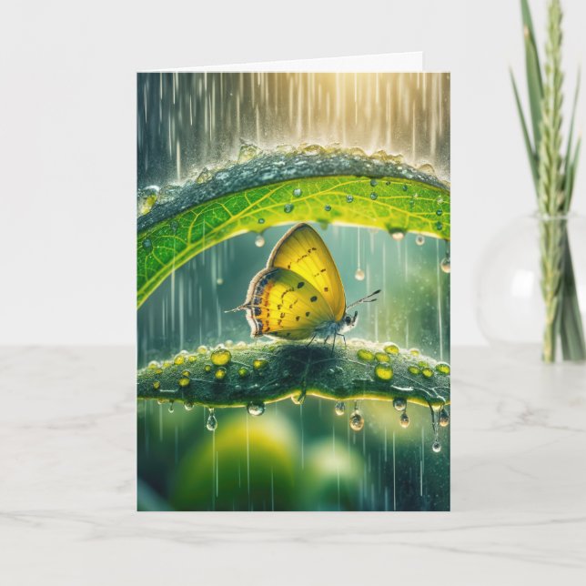 Tarjeta Pensando en la mariposa amarilla en una ducha de l (Anverso)