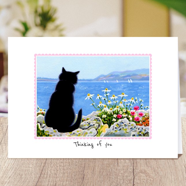 Tarjeta Pensando en su gato cerca del mar Personalizado (Subido por el creador)