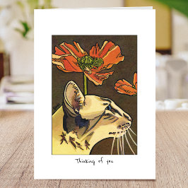 Tarjeta Pensando en su gato Naranja Poppies Personalizado 