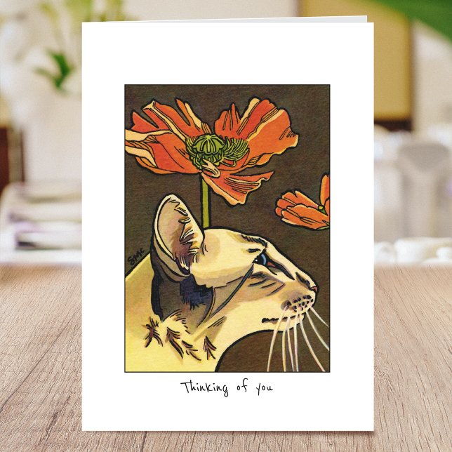 Tarjeta Pensando en su gato Naranja Poppies Personalizado  (Subido por el creador)
