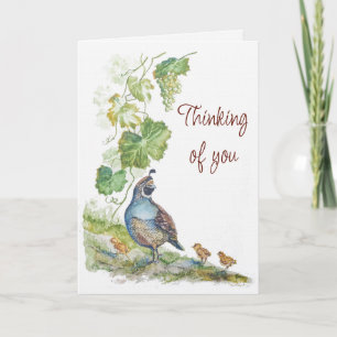 Tarjeta Pensando en Ti Acuarela Pájaro de Codorniz de Cali