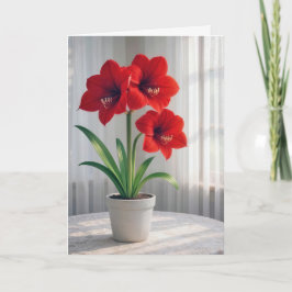 Tarjeta Pensando en Ti Amaryllis Rojo en Flor 