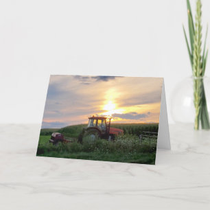 Tarjeta Pensando en ti, Bonito Sunset con Tractor