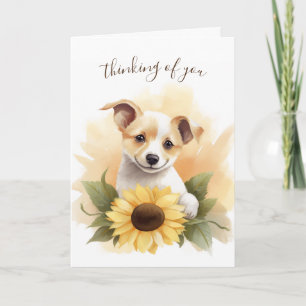 Tarjeta Pensando en ti cachorro con girasol