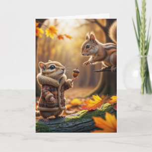 Tarjeta Pensando en ti Chipmunk con un maíz