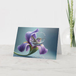 Tarjeta Pensando en ti colibrí en un iris