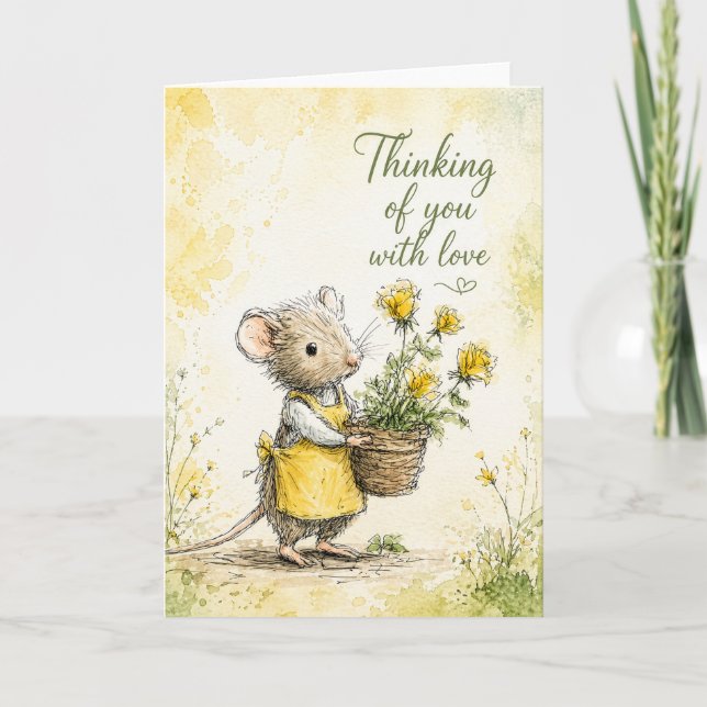 Tarjeta Pensando en ti con amor | Ratón (Anverso)