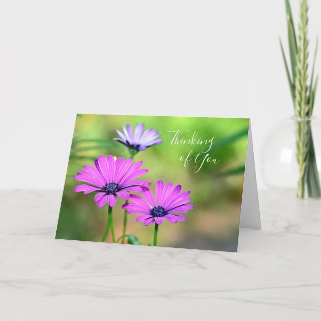 Tarjeta Pensando en ti con flores (Anverso)