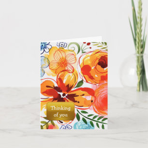 Tarjeta Pensando en ti con flores de naranja