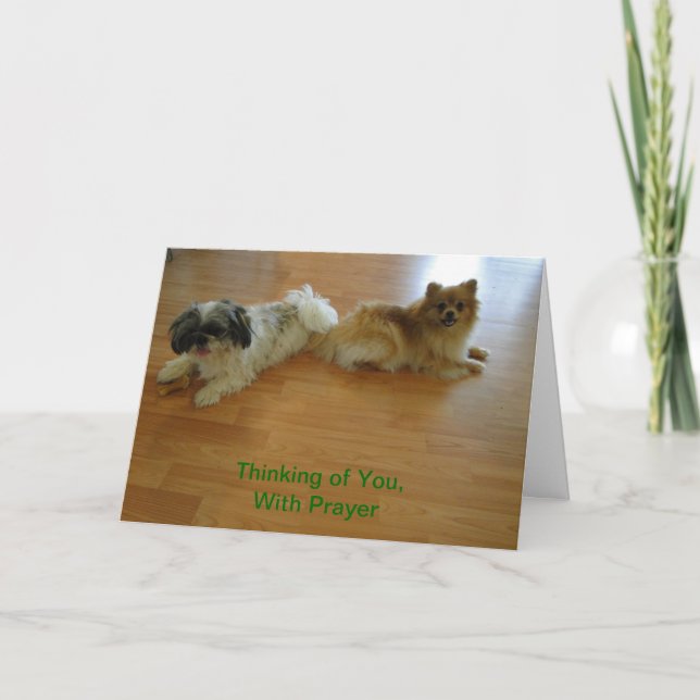 Tarjeta Pensando en ti con oraciones, perros (Anverso)