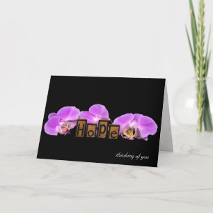 Tarjeta pensando en ti con texto de esperanza y orquídeas