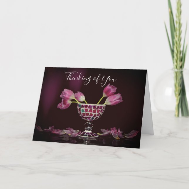 Tarjeta Pensando en ti con tulipanes (Anverso)