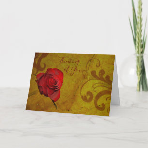 Tarjeta Pensando en ti con una rosa roja