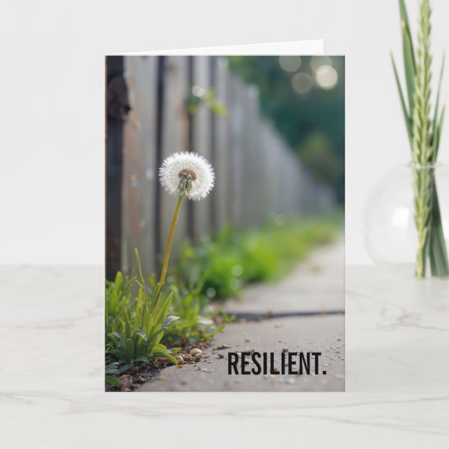 Tarjeta Pensando en ti Dandelion creciendo en una acera (Anverso)