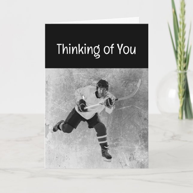 Tarjeta Pensando en ti deporte de hockey sobre hielo (Anverso)