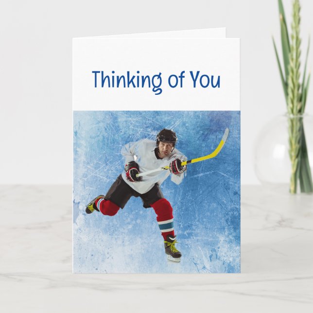 Tarjeta Pensando en ti deporte de hockey sobre hielo (Anverso)