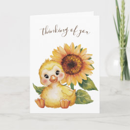 Tarjeta Pensando en ti duckling y girasol