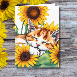 Tarjeta Pensando en ti | El gato y el girasol