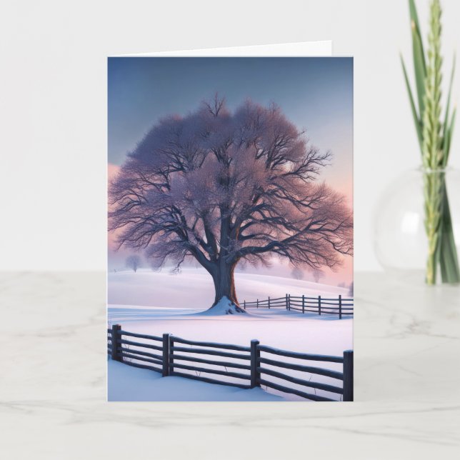 Tarjeta Pensando En Ti En El Árbol De Invierno (Anverso)