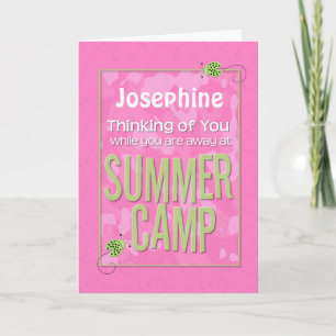 Tarjeta Pensando en ti en el nombre personalizado del camp