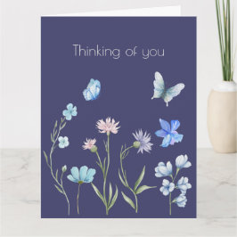 Tarjeta Pensando en ti floral botánico azul