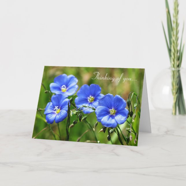 Tarjeta Pensando en ti - Flores azules (Anverso)