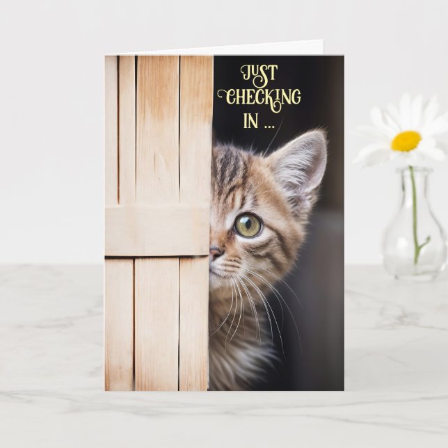Tarjeta Pensando en Ti Gatito Tímido Divertido (Planta pequeña)