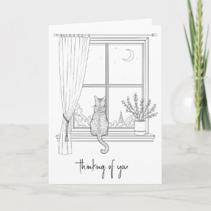 Tarjeta Pensando en Ti Gato en Ventana 
