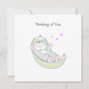Tarjeta Pensando en ti gato gatito con corazón en hamaca C