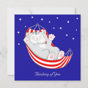 Tarjeta Pensando en ti gato gatito con corazón en hamaca C