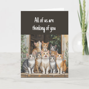 Tarjeta Pensando en ti Grupo divertido de gatos