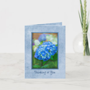 Tarjeta Pensando en ti, hermosa hidrangea azul en 3D