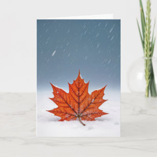Tarjeta Pensando en Ti Hoja de Arce Naranja en la Nieve