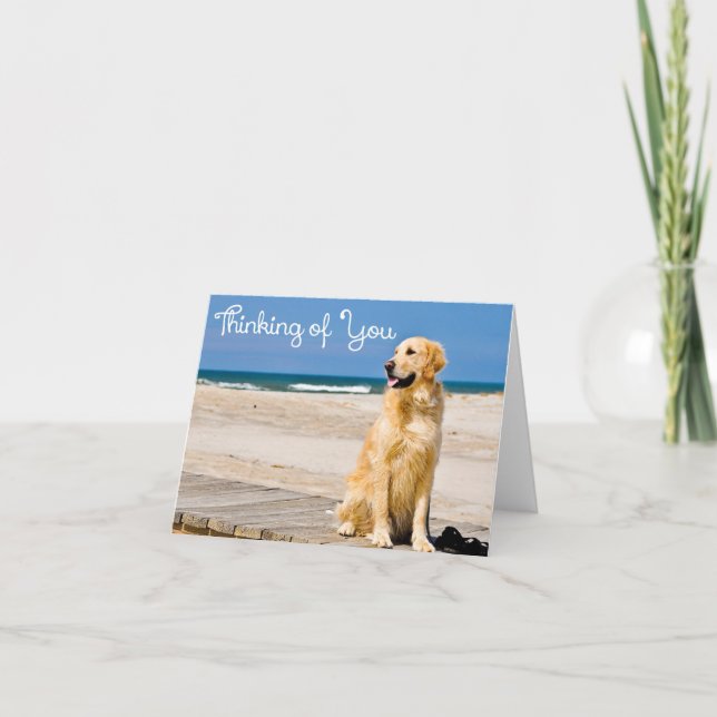 Tarjeta Pensando En Ti, Hola Perro Cachorro De Oro. (Anverso)
