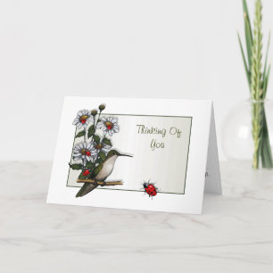 Tarjeta Pensando En Ti: Hummingbird, Daisies, Ladybugs