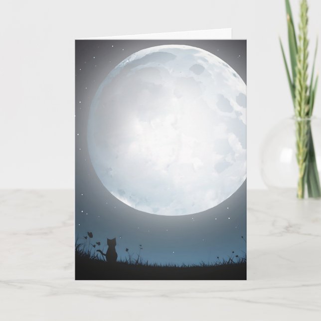 Tarjeta Pensando En Ti Kitty A La Luz De La Luna (Anverso)