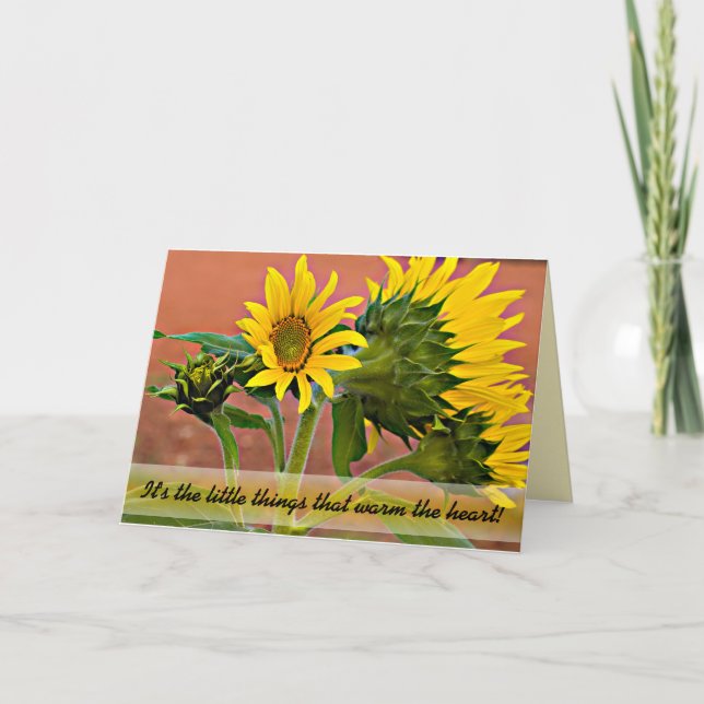 Tarjeta Pensando en ti, la foto de los girasoles florece (Anverso)