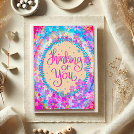 Tarjeta Pensando en ti linda inspiración rosada femenina