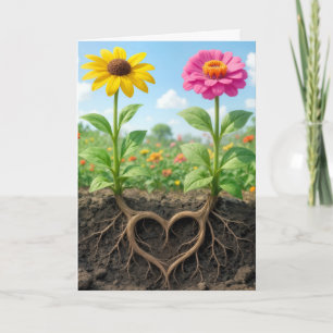 Tarjeta Pensando en ti Margarita y Zinnia Corazón