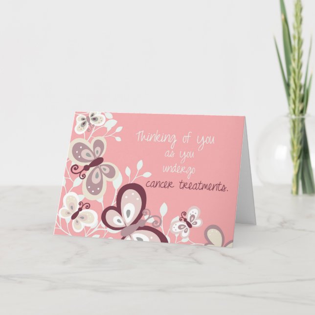 Tarjeta Pensando en ti, mariposas, rosadas (Anverso)