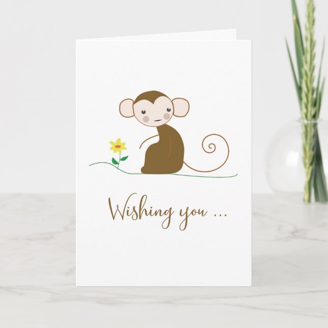 Tarjeta Pensando en ti Mono con Flor Religioso (Anverso)