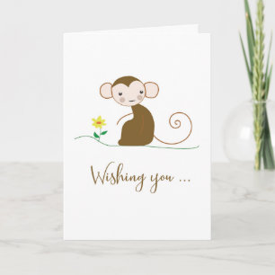 Tarjeta Pensando en ti Mono con Flor Religioso
