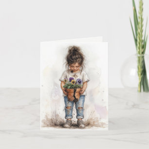 Tarjeta Pensando en ti Niña con Pensamientos 