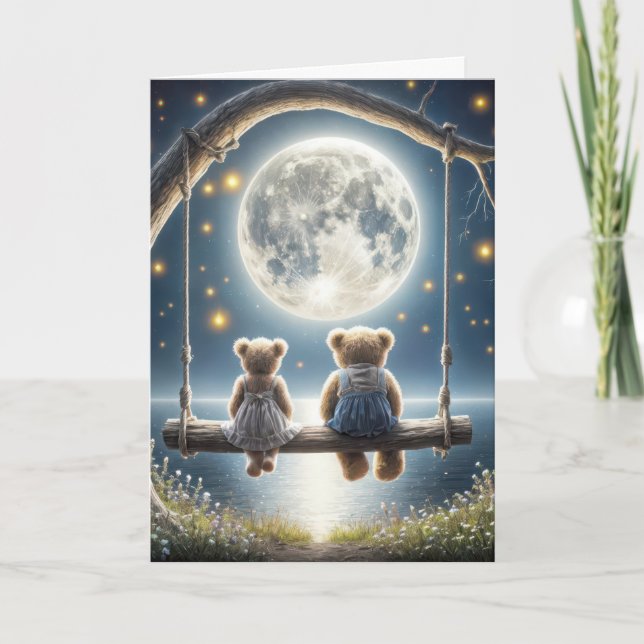 Tarjeta Pensando en ti Osos de peluche en una flor (Anverso)