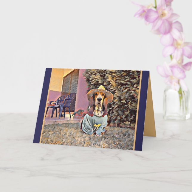 Tarjeta Pensando En Ti - Perro Usando Un Gorra Solar (Orquídea)