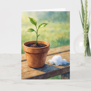 Tarjeta Pensando en Ti Planta en Maceta con Montón de Niev