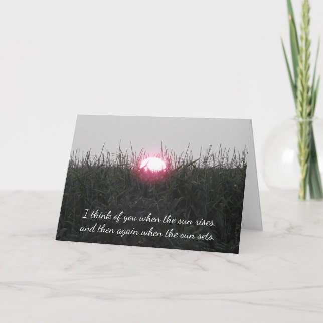 Tarjeta Pensando en ti, salida del sol y cita de la puesta (Anverso)